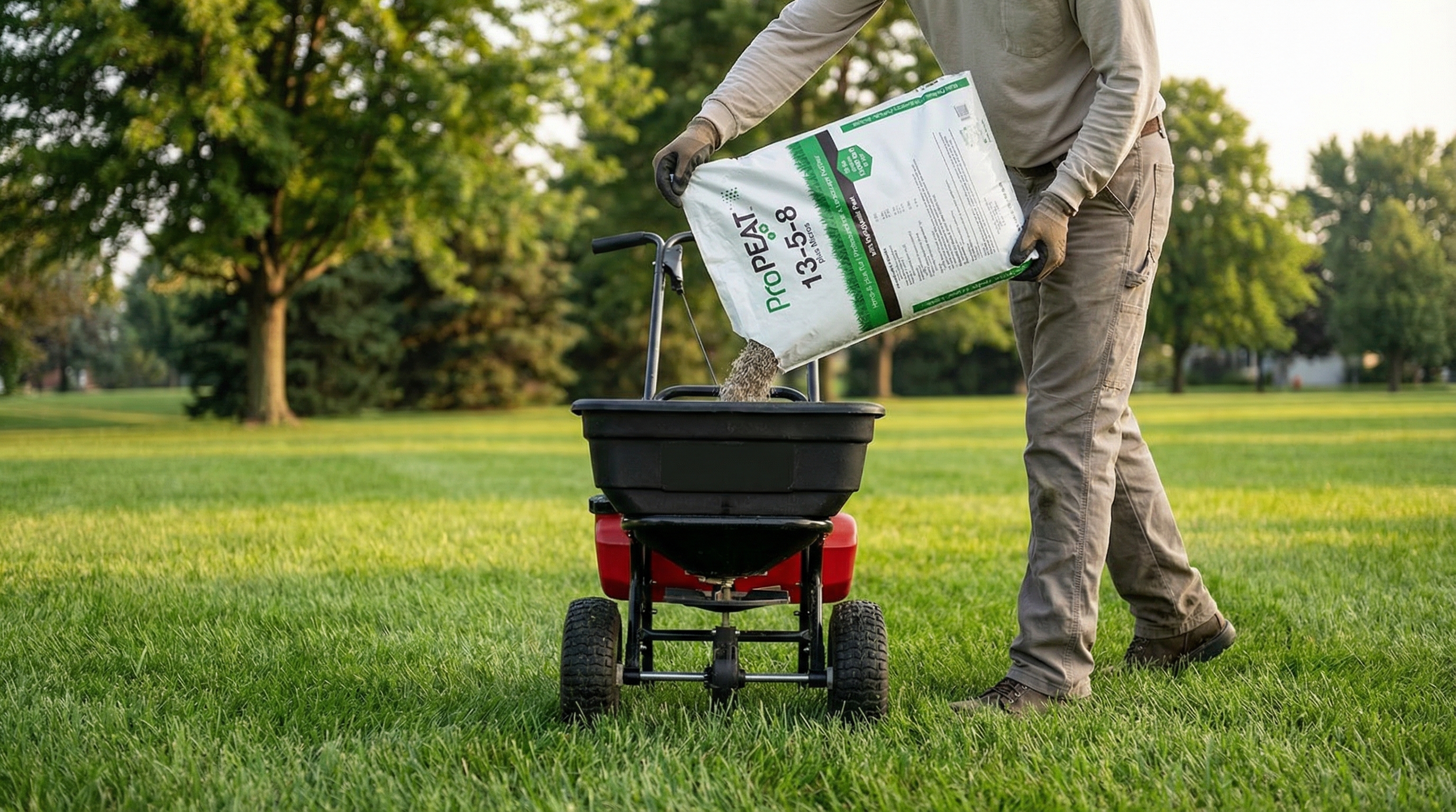 ProPeat fertilizer being added to a spreader